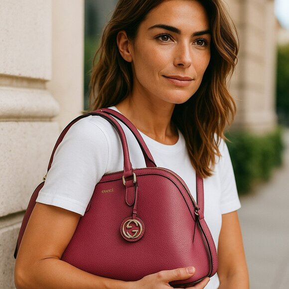 Gucci Lady Dollar Dome Two-Way Handbag in Pink Grained Leather - Picture 4 of 11